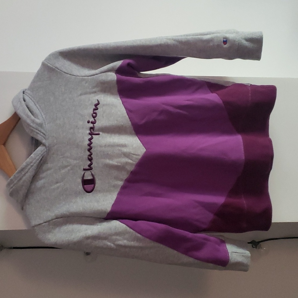 Champion Colorblock Fleece Hoodie, Pullover, Purple, Girls Size XL